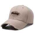 Casquette de baseball beige avec broderie Thinking WISHFUL et bord déchiré vintage - Réglable / Kaki