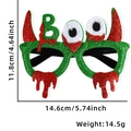 Lunettes Halloween BOO pailletées vertes avec cornes et détails sanglants, 14,6x11,8cm - Taille unique / Monture de Lunettes Cornes de Diable BOO