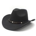 Black western cowboy felt hat with ethnic pearl and wooden star beaded band - Black