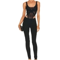 Sexy black mesh cutout jumpsuit set with high waist and sheer patchwork detailing - L / Black