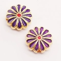 Detail of purple enamel sunflower charm with gold alloy edges and red core for DIY jewelry - 12mm/Hole 2.0mm / Purple