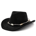 Cappello western nero in pelle scamosciata con fibbia a stella e finiture etniche - M (56-58cm) / Nero