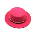 Detail of rose red boater hat featuring a decorative rose gold metal chain band - M (56-58cm) / Rose Red
