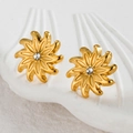 Irregular golden flower stud earrings with white zircon on a seashell background - Starburst Rhinestone Style (JZE847-02)