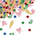 Set di coriandoli glitterati colorati con gelati, stelle e numeri su sfondo bianco - Set a Tema Ritorno a Scuola (Cono Scolastico/Lettere/Numeri)