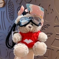 Porte-clés ours en peluche avec pull à cœur rouge et lunettes de pilote - Coeur Rouge (Sans Étiquette)