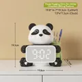 Panda desk organizer with LED digital clock and bamboo-style pen holder in green - Panda Clock Sitting Ornament