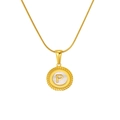 18K gold plated necklace with round pendant featuring a white shell P letter initial - White Letter P