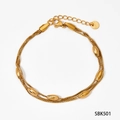 Bracciale a doppio strato in acciaio inossidabile dorato con perline ovali lucide e chiusura - Bracciale (SBK501) / Oro