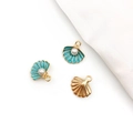 Shell alloy charms in lake blue enamel with pearl accents for DIY jewelry making - Blue