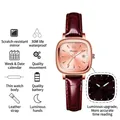Orologio quadrato in oro rosa con quadrante rosa e cinturino in pelle coccodrillo - Oro Rosa-Quadrante Oro Rosa Cinturino in Pelle Rosso