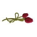 Eleganter großer roter Samt-Tulpen-Haarclip mit grünen Blättern und Schleife auf Weiß - Beflockte Tulpen-Twist-Clip