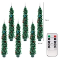 Set of 6 green Christmas tree LED candles with remote control and festive star patterns - Pure Green Berries Candle 6PCS Remote