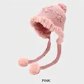 Bonnet tricoté rose pour femme avec bordure en fourrure et motifs d'étoiles - M (54-58cm) / Rose