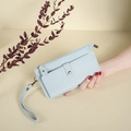 Light blue long multi-functional PU leather wallet with wrist strap and phone pocket - Blue