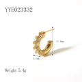 18K gold-plated C-shaped hoop earrings with sparkling inset zircons, 17.9mm height - Single Row Zirconia C-Shape Style (YYE023332) / Gold
