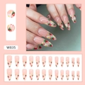 Faux ongles stiletto longs avec motifs de fraises et fleurs sur base rose - Fraise Rouge Rose Translucide (W835-Type de Colle)