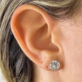 Elegant silver flower pearl earring with round-cut diamond stud on model's ear - Silver 8mm Zircon Stud Style (34#)