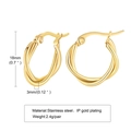 Minimalistische gedrehte Creolen aus vergoldetem Edelstahl mit 18 mm Durchmesser für Damen - Mini-Gedrehter Stil (EH-340) / 18mm x 3mm
