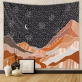 Arazzo bohémien con montagne nei toni della terra e falce di luna per pareti - 73X95CM / Montagna Astratta Notte Stellata (Tessuto Spazzolato)