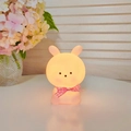 Cute bunny night light with pink bow, warm glowing soft silicone animal lamp toy - Big Head Rabbit - Pink