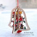 3D wooden bell ornament with Santa and bear patterns for Christmas tree decoration - Bell Pendant