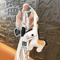 White leather horse bag charm keychain with braided rope and cute cartoon design pendant. - White Leather Horse Charm