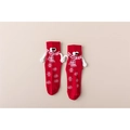 Chaussettes de Noël rouges magnétiques avec mains 3D et motifs de flocons de neige - Rouge avec Écharpe / Taille unique