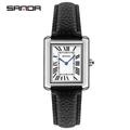 Montre à quartz rectangulaire classique avec bracelet en cuir noir et cadran romain - Noir-Petit