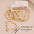 Three-size set of golden stainless steel heart hoop earrings with size specifications - Heart Shape (5# Heart)