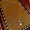 Macro della collana con ciondolo a stella argentata e zirconi su vassoio vintage - Argento