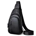 Sac bandoulière homme en cuir véritable noir avec texture grainée et sangle - Noir 8102 (Style 2)