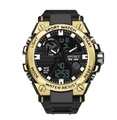 Men's sports digital watch with black rubber strap and gold case dual display feature - 1706 Gold