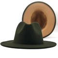 Dark green wool fedora with camel interior, featuring a classic wide brim and pinched crown - Army Green + Camel