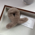 Plush brown faux fur claw clip hair accessory presented in a minimalist wooden box - 8cmx5cm / Brown
