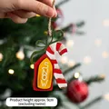 Christmas wooden candy cane hanging ornament with SNOW sign and green bow, 9cm height - Red Candy