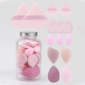 Pink makeup sponge set including 14 blenders and puffs in a transparent storage jar - Pink Series