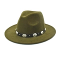 Detail of olive green wool fedora with black leather belt and silver metal studs - M (56-58cm) / Army Green