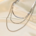 [tsh1103] Three-layer Chain Necklace Steel Color