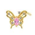 Macro detail of golden butterfly nose stud with pink marquise and clear round gemstones - Butterfly Zirconia I-Shape / Gold