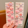 Set of cute pink children elastic hair bands with 3D bunny and strawberry charms - Cute Pink Rabbit Set