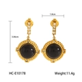 Detailansicht der französischen Retro-Obsidian-Ohrringe mit 18k Vergoldung und Zirkonia - Retro Schwarz Stein Strass Hängeohrringe (HC-E10178)