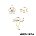 Elegant pearl brooch set including flower, bow, and curved designs in gold plating - No. 48 3-Piece Set