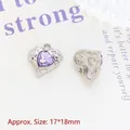 Macro shot of 17x18mm silver heart pendants with purple gems and textured reverse - 14# Purple Heart Gemstone Pendant