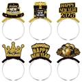 Set of 6 black and gold glitter Happy New Year 2026 headbands for party photo props - New Year Party Decoration 6-Piece Set (J-0268)