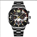 Deyros men's black quartz watch with multi-functional dials and metal mesh strap - Two-tone Steel Strap Men's Watch