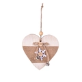 Heart-shaped wooden Christmas ornament with wood-grain finish and burlap ribbon - Heart Style