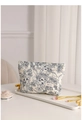 Floral canvas makeup bag on a marble tray with delicate flower and brush accents - Dark Blue