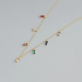Collier en argent S925 doré avec pierres de zircone rectangulaires colorées pour femme - Or (Pierre Colorée)