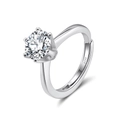 Classic S925 sterling silver six-prong wedding ring with adjustable open band and crystal - Adjustable / 6-Prong Solitaire 1ct Style (LZR36-P-6.5) / Bright Silver